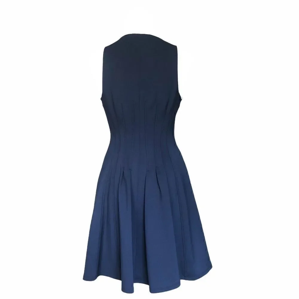 Vintage Betsey Johnson Navy Zipper Front Dress w/ White Piping Sz:6 - Picture 4 of 11